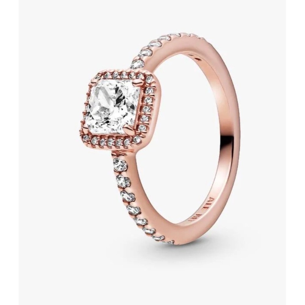 Pandora Square Sparkle Halo Ring Rose Gold CZ Vintage Style 188862C01 Size 6